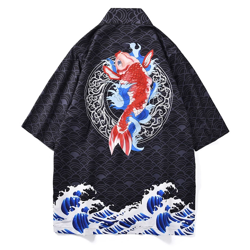 Женская и мужская блузка в стиле Харадзюку с принтом волн рыбы летние рубашки