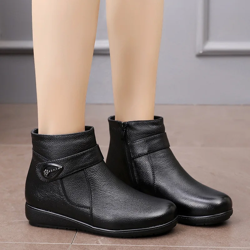 Новые модные зимние ботинки женская обувь элегантные из коровьей кожи со