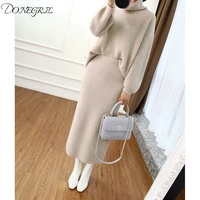 2020 autumn winter high collar cashmere sweater korean version of the loose sweater womens knitted two piece suit bag hip skirt