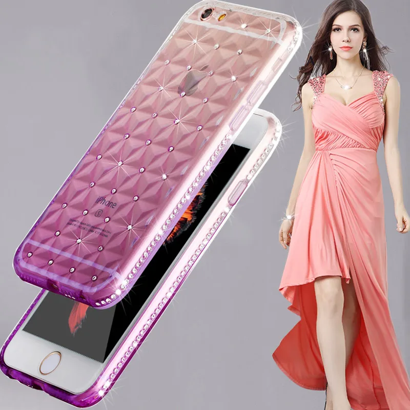 6S &amp Plus Bling Diamond-shaped 3D Gradients Silicone Case For iPhone 6 S Coque TPU Glitter Cover / |