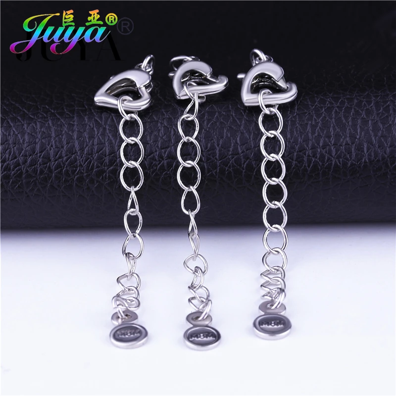 

Juya DIY Jewelry Findings Heart Tag 5cm Silver Color Extension Lobster Clasp Tail Chains For Handmade Necklace Bracelet Making