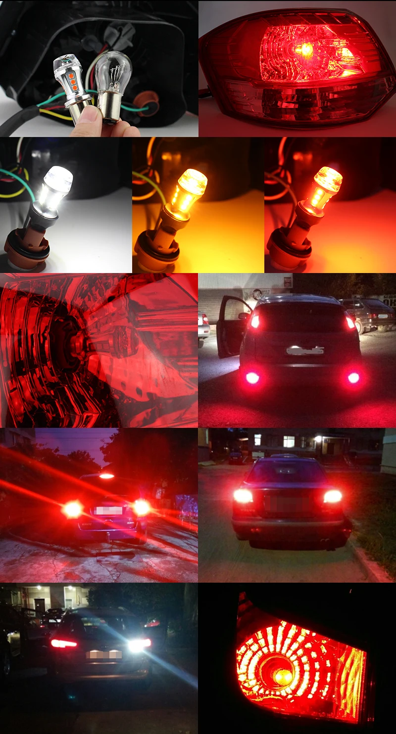 2x1157 BAY15D Светодиодные лампы P21/5 Вт 18SMD 3030 автомобильные задние фонари стоп-сигнал заднего хода Красный Янтарный Белый с линзой