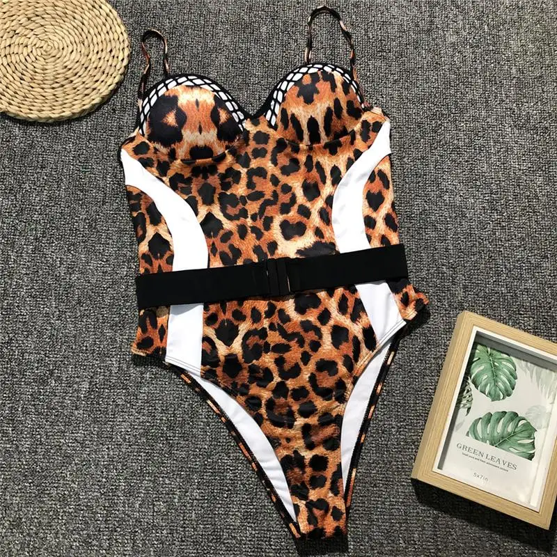 Сексуальный купальник Цельный боди бразильский пуш ап женский леопардовый