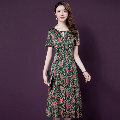 Женское шелковое платье с коротким рукавом элегантное стильное большого размера