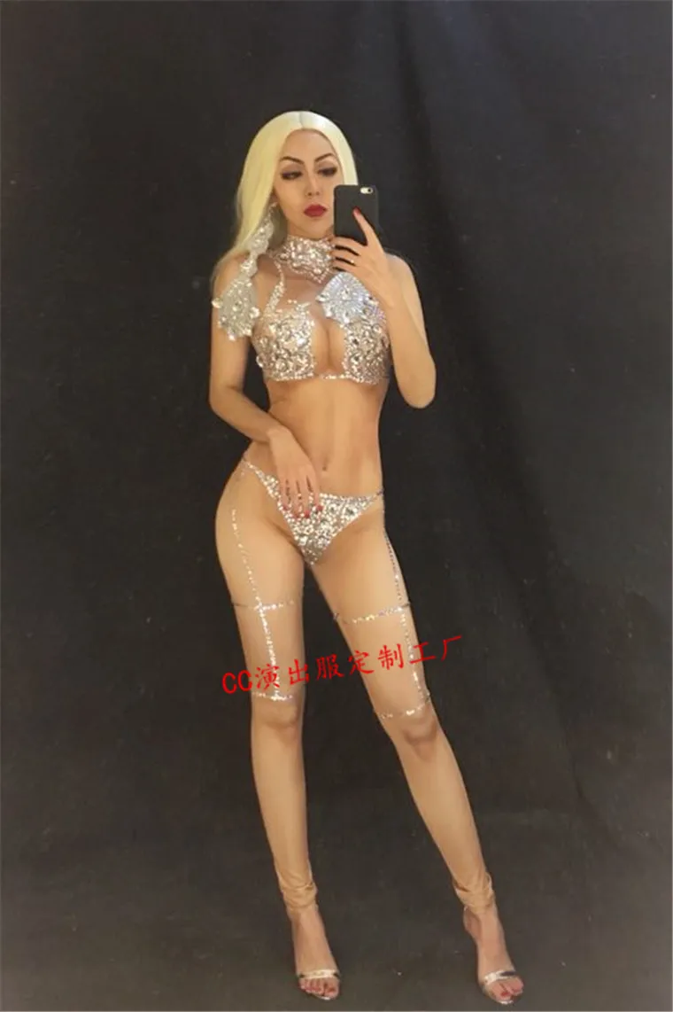 Новинка 2020 боди с блестящими кристаллами женский сексуальный телесный костюм