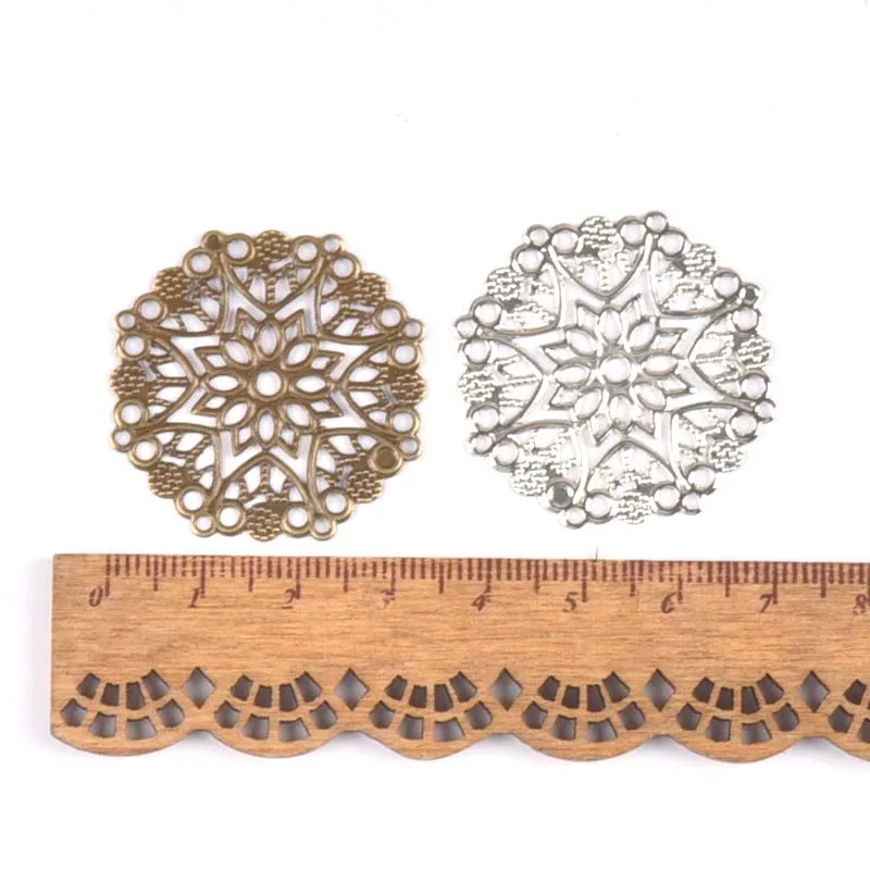 10 шт. филигранные Круглые Обертывания бронзовые/серебристые металлические