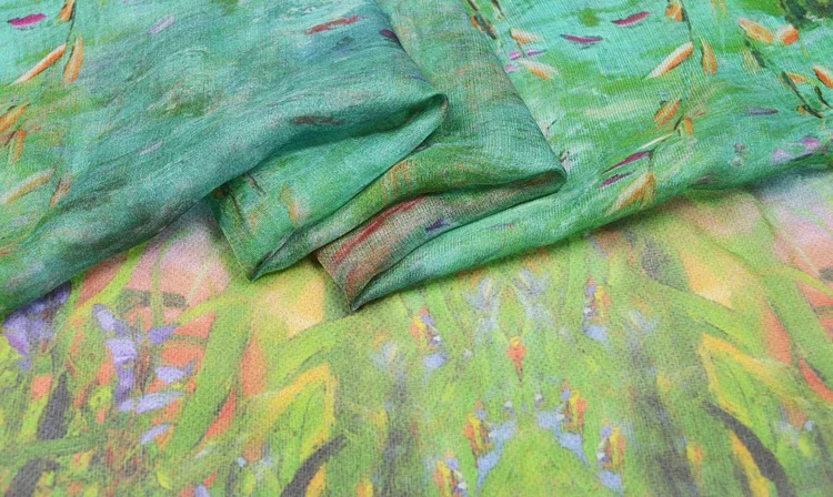 Красивая гусиное играть в пруд пейзажи 100% чистый шелк шифон Материал 135 см * 118