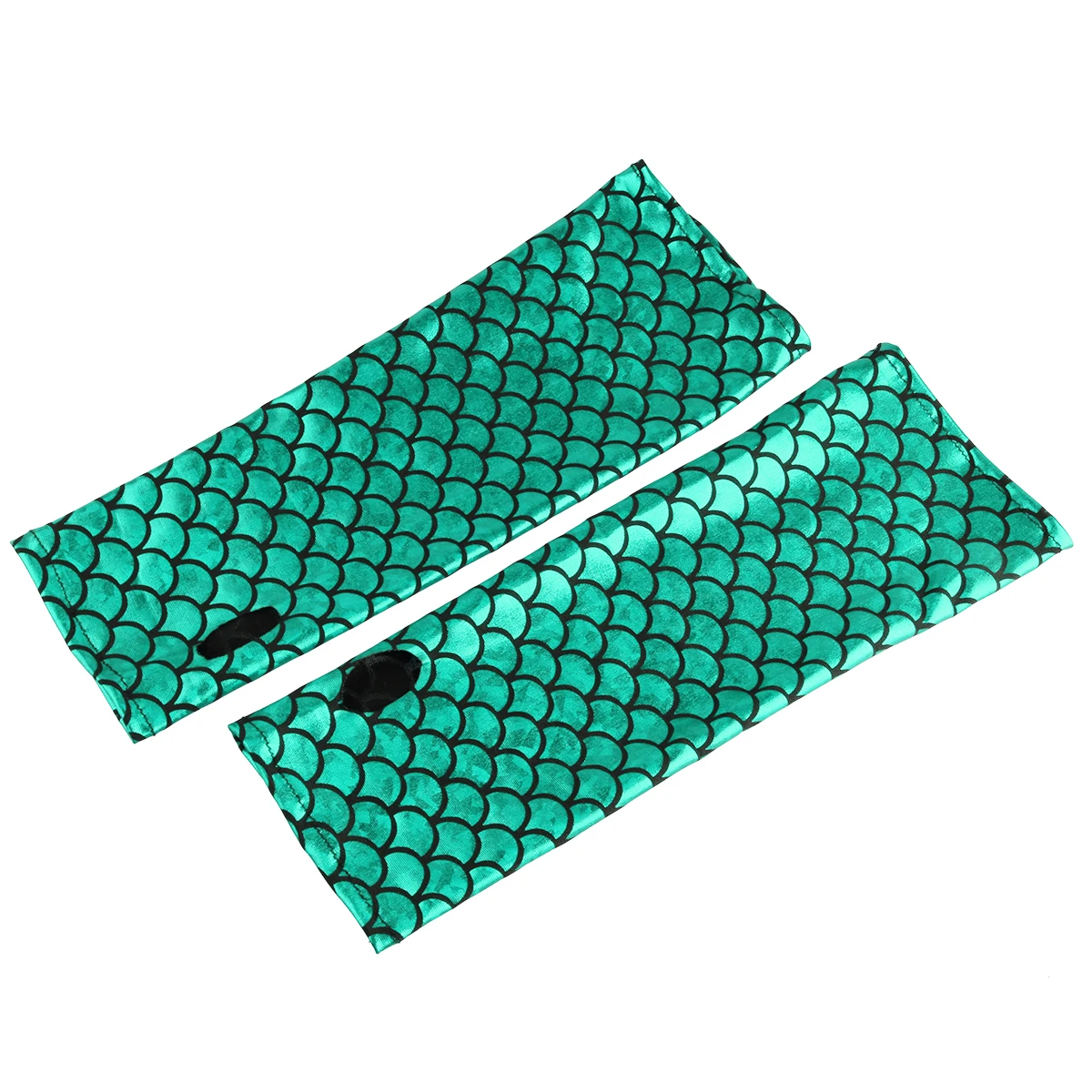 Green Adult Mermaid Arm Sleeves Gloves Fish Scale Pattern Printed Fingerless Long Gloves Arm Sleeves Halloween Costume Accessory - Color: Green