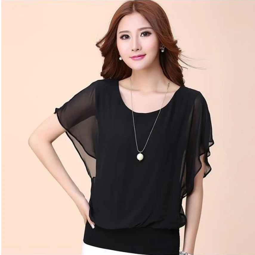 2019 Women blouses shirts New Summer Chiffon Blouse Tops For Plus Size Ruffle Batwing Short Sleeve Casual Shirt | Женская одежда