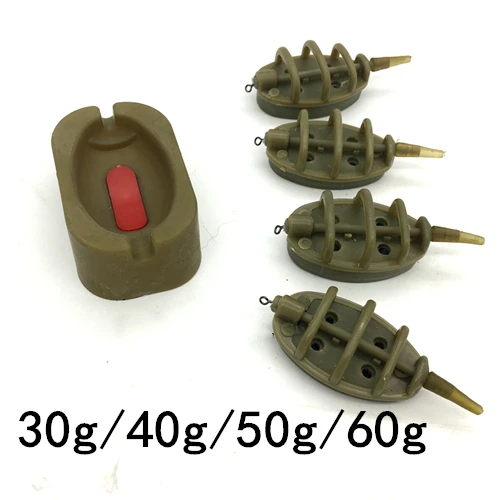 Карп Рыбалка комбо встроенный метод подачи 4 кормушки 15/20/25/35g 30/40/50/60 г набор форм для доставки прикорма и оснастки Метатель свинца грузило, высокое качество - Цвет: Фиолетовый