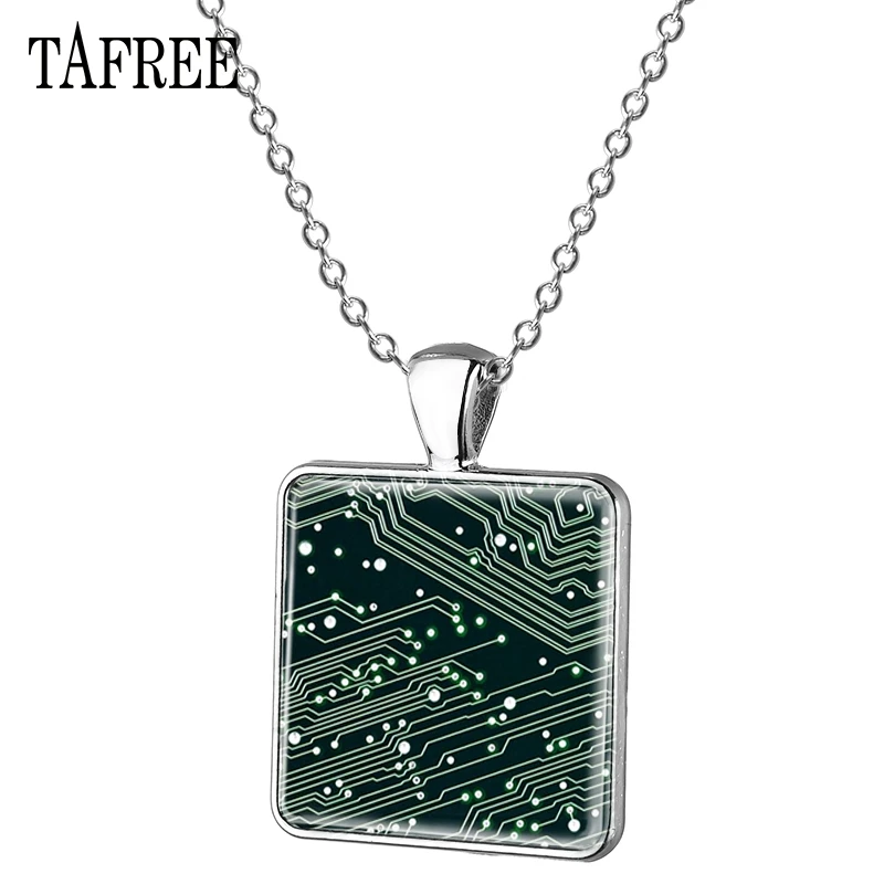 TAFREE компьютерная плата подвесное ожерелье классическое Новинка стеклянный купольный кабошон ручной работы Подвеска дроссель массивные украшения QF29