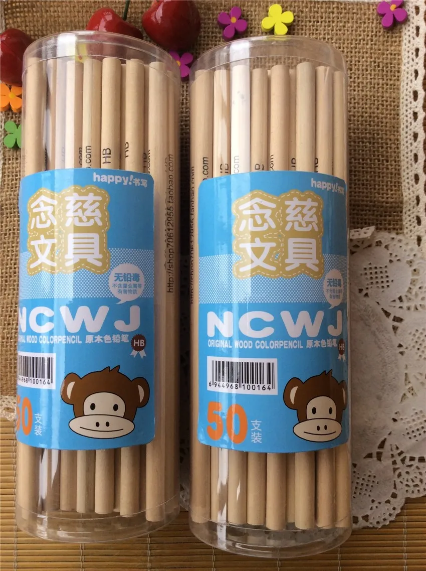 

50pcs Wood color round rod 17.6cm pencils HB nontoxic Wholesale free shipping