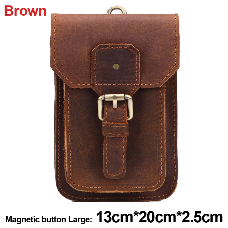 Brown Large 2 MISFITS Crazy Horse Genuine Leather Waist Packs Men Casual Small Fanny Pack Belt Loops Hip Bum Bag Waist Bag Phone Pouch Purses - Цвет: Brown Large 2