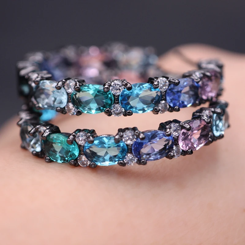 Большие разноцветные Круглые серьги кольца Винтажные с прозрачным кристаллом и