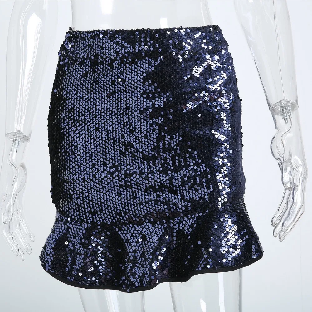 Фото Women Summer Sexy Mini Mermaid Skirt 2018 Blue Sequins Ruffles Slim Zipper Shiny Female Short Evening Party Club Skirts Женская одежда Women Summer Sexy Mini Mermaid Skirt 2018 Blue Sequins Ruffles Slim Zipper Shiny Female Short Evening Party Club Skirts Женская одежда