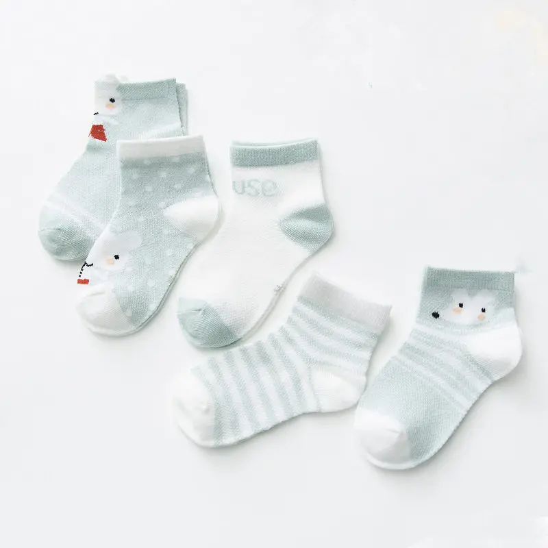 Light green mouse 5 пар/упак. детские носки летние сетчатые хлопчатобумажные колготки для новорожденных, детские носки, одежда для малышей, аксессуары - Цвет: Light green mouse