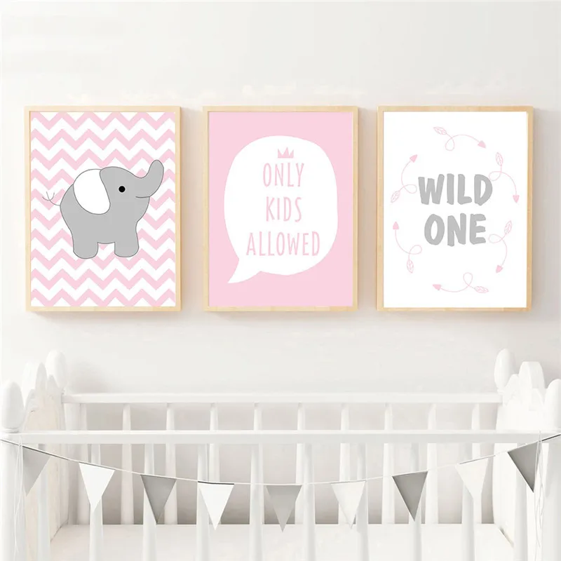 Nordic для маленьких девочек Wall Art Холст Картина Печать плакатов мультфильм слон
