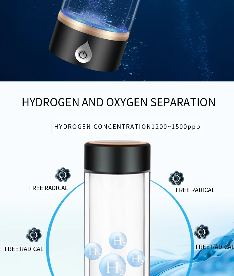 SPE/PEM водород богатый генератор бутылка с ионизатором воды Seperate H2 и O2 высокочистый водород ПЭТ бутылка использования 420 мл