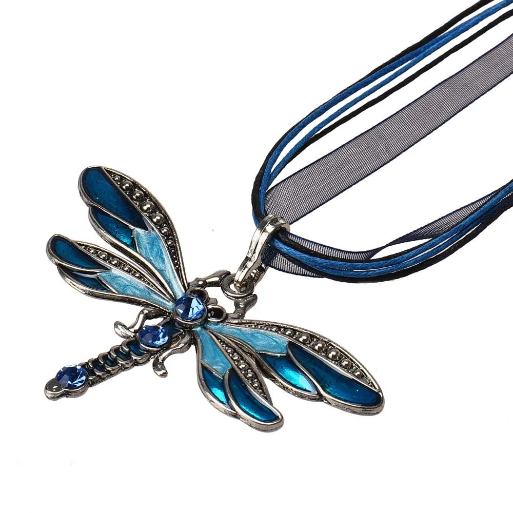 2018 новый горячий женский ретро горный хрусталь ожерелье стрекоза кулон длинные