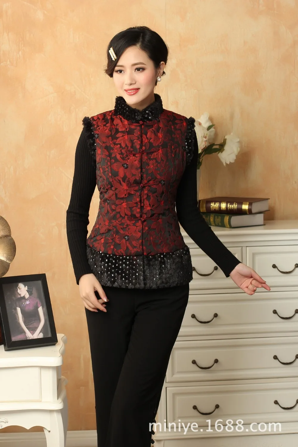 

Chinese Traditional Costume Women's Cotton Waistcoat Winter Vest Size: M -3XL