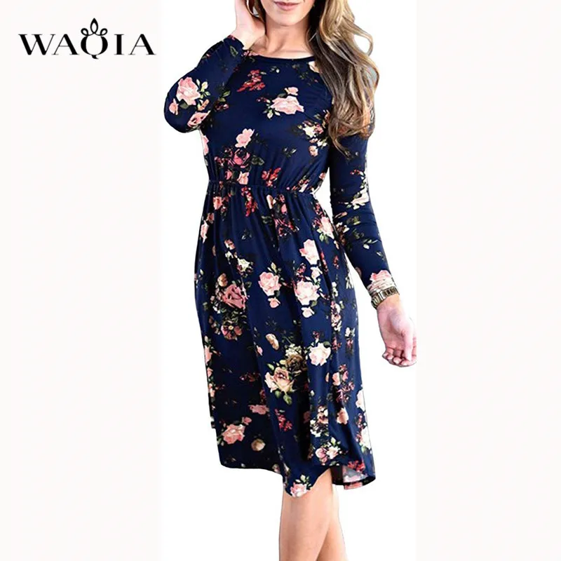 WAQIA 2019 летнее платье с цветочным принтом Пляжное Платье в стиле бохо длинным
