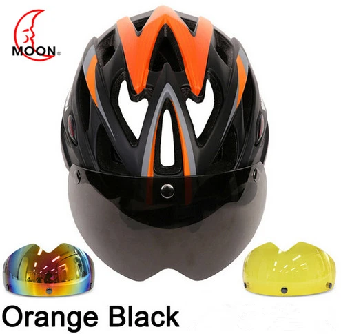 Black orange 3 lens Moon 3 объектив велосипедный шлем гоночный велосипед защитный шлем с магнитными очками Сверхлегкий в форме дорожный велосипедный шлем Casco Ciclismo - Цвет: Black orange 3 lens