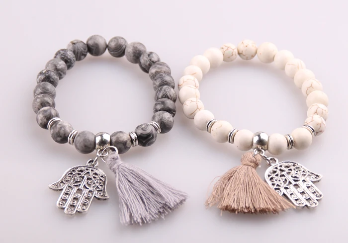 Женский стрейчевый браслет с кисточкой 8 мм | Украшения и аксессуары