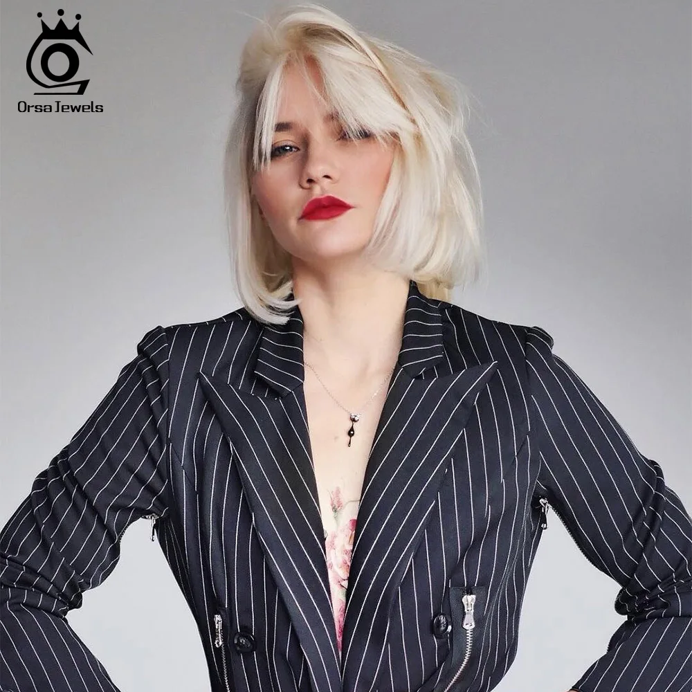 ORSA JEWELS, оригинальные женские ожерелья с черным котом и хвостом, подвески из натуральной 925 пробы, серебряные подвески, ювелирные изделия ASN101