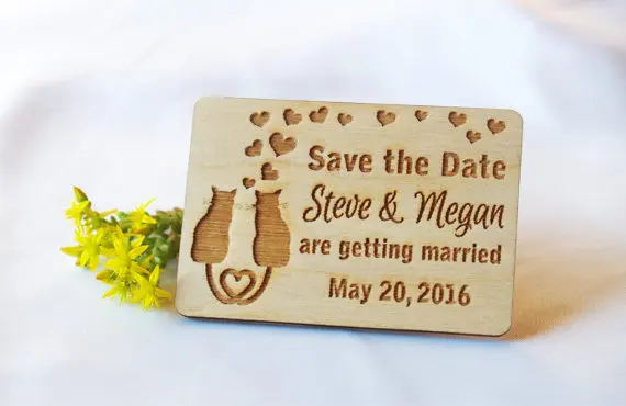 

personalize love cat engraved Wedding rustic wooden Save the Date Fridge Magnets engagement invitation cards party favors gifts