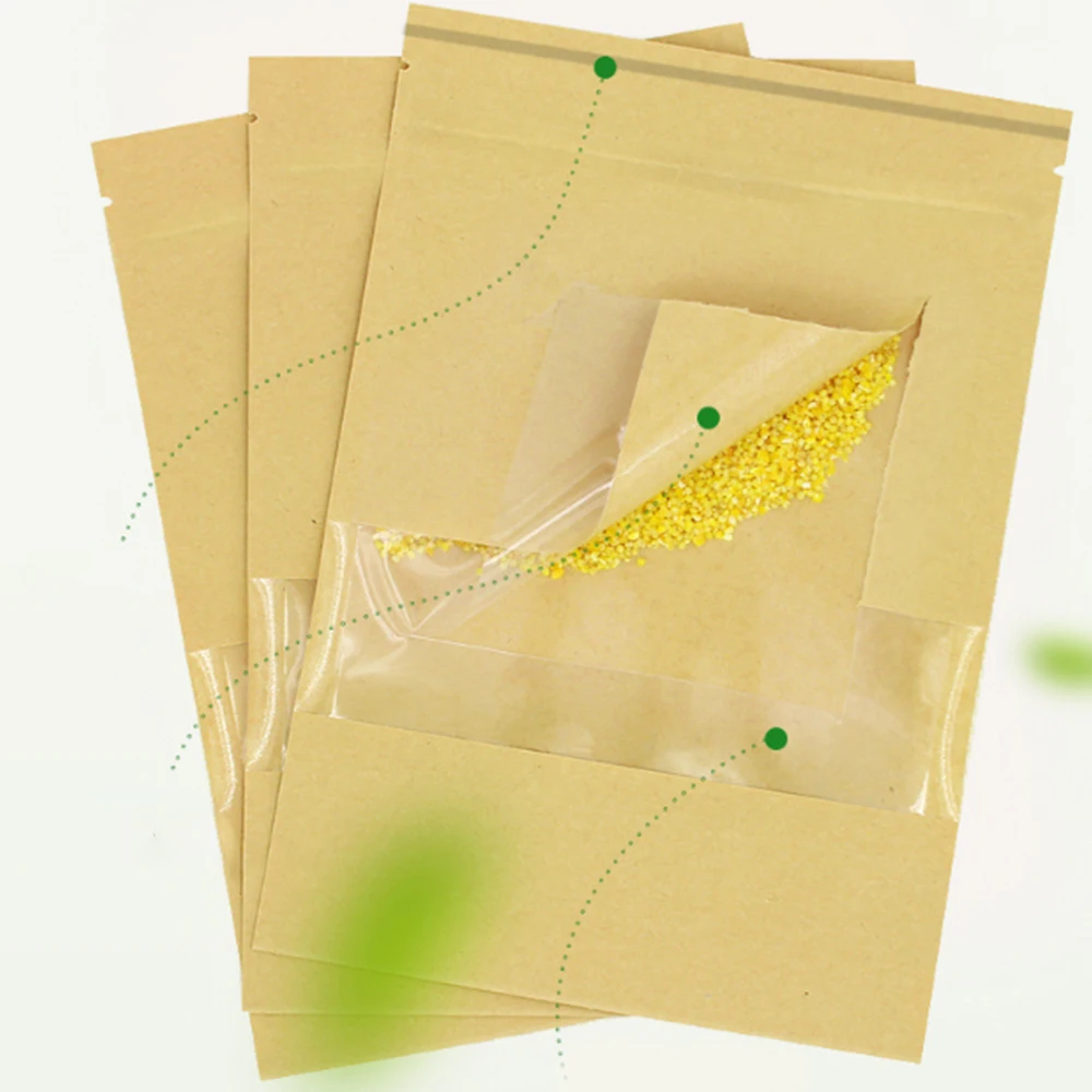 60 шт./компл. коричневый стоячий мешок из крафт бумаги многоразовый замок на