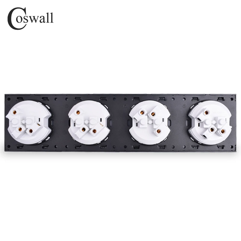 Coswall Gray Grey Crystal Tempered Glass Panel 4 Gang EU Standard Wall Socket Grounded With Child Protective Lock R11 Series