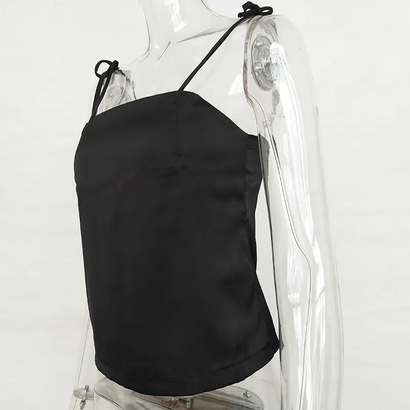 NuoJin/укороченный топ со шнуровкой Женский Атласный с открытыми плечами Camis черная
