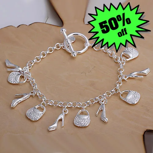 LQ H108 Free Shipping 925 Silver Bracelet Fashion Jewelry Hanging shoe package adoa iuva|bracelet picture|bracelet cablebracelet uk |