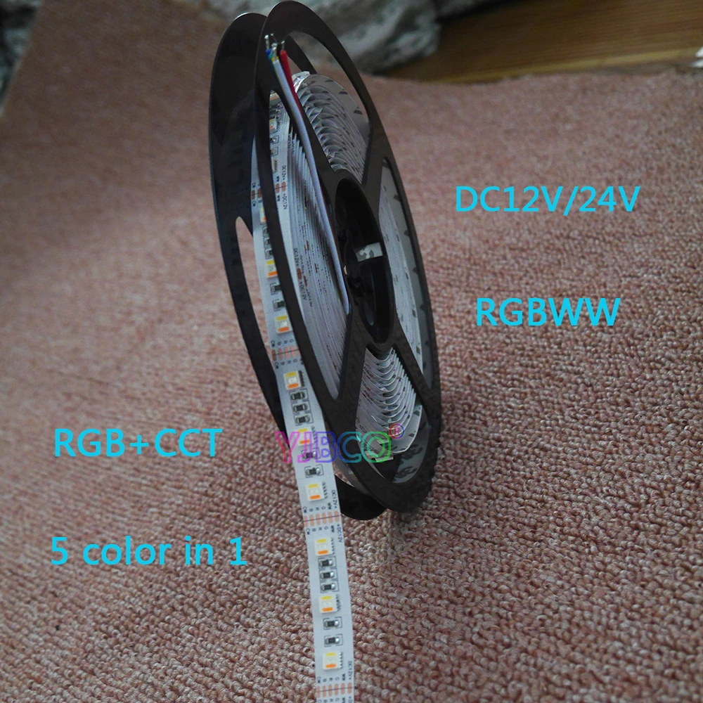 5 м DC12V/24 В RGBWW цветов в 1 светодиодный чип SMD 5050 Гибкий Светильник RGB + холодный белый