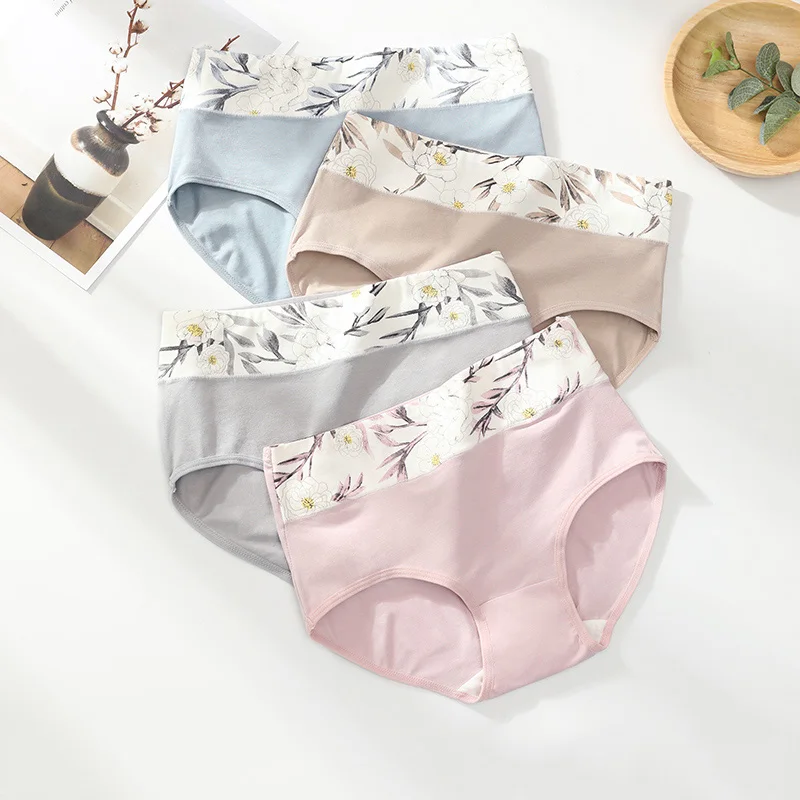 1655 LANGSHA 4Pieces Panties Women Cotton High Waist Slimming Underwear Lovely Print Seamless Briefs Sexy Breathable Girls Underpants - Цвет: 1655
