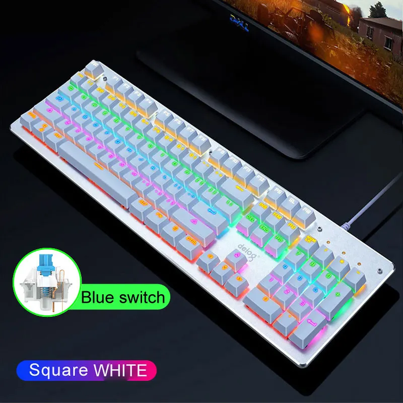 Square button white Новая Механическая клавиатура USB Проводная анти-ореолы синий переключатель металлическая панель красочная игровая клавиатура с подсветкой - Цвет: Square button white