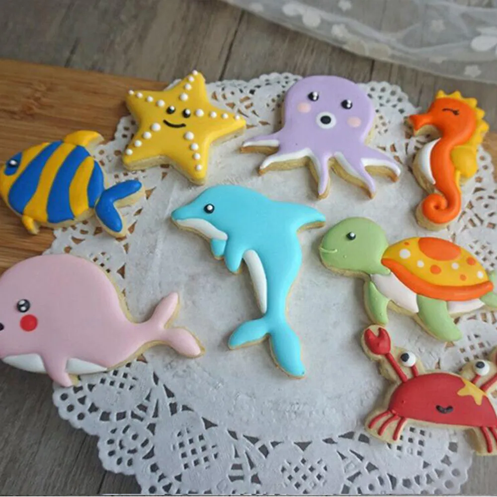 8 Sets Of Aquatic creatures Modeling Soft Cake Biscuit Plunger Mold Baking patisserie outils accessoires | Дом и сад