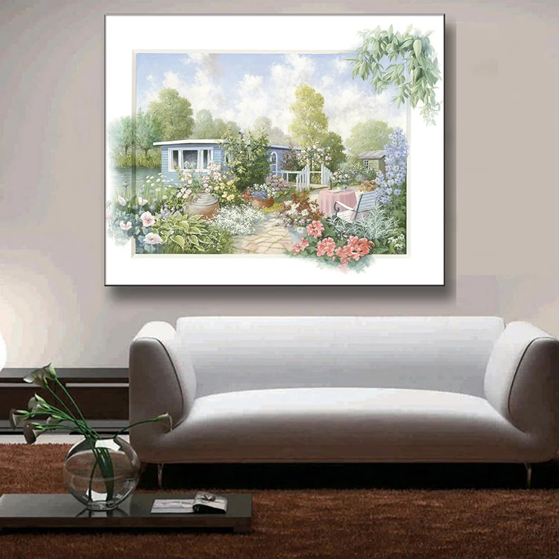 1 Pcs Classic Spring Landscape H 3D Painting Country style Green House Garden Wall Art Prints on Canvas Kitchen Decor | Дом и сад