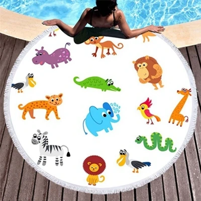 Beach towel5 Круглое пляжное полотенце с рисунком динозавра из мультфильма с кисточками и животными, детское пляжное полотенце из микрофибры, декоративный коврик для йоги для взрослых и детей - Цвет: Beach towel5