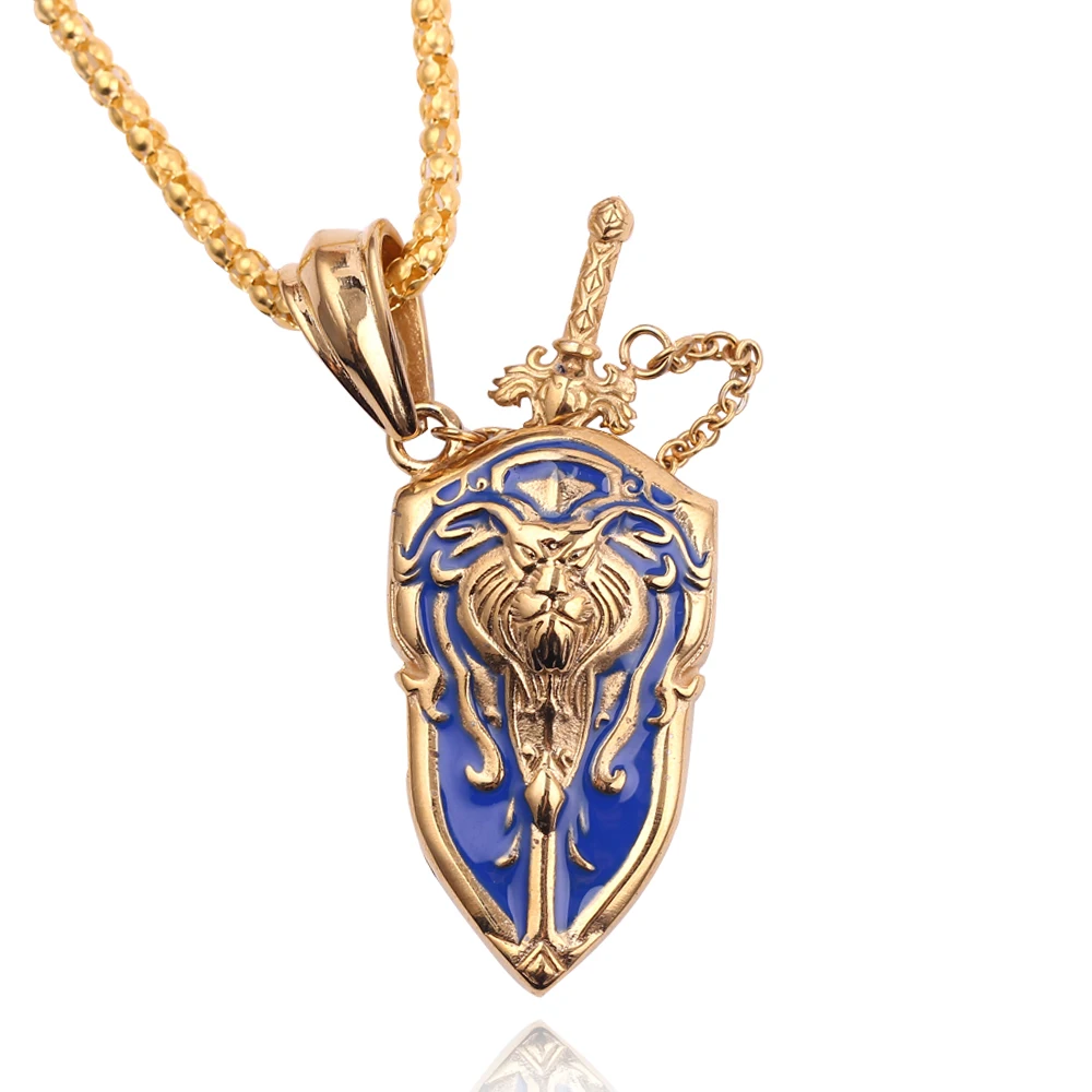 Модель оружия воина World of Warcraft ожерелье мужской Меч Щит Подвески синяя игра