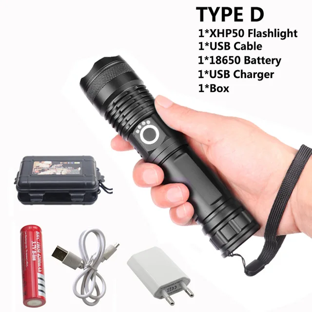 D 6000 мл xhp70.2 фонарик xhp50.2 usb зарядная лампа с зумом ударопрочный для самообороны Мощный светодиодный фонарь для кемпинга - Испускаемый цвет: D