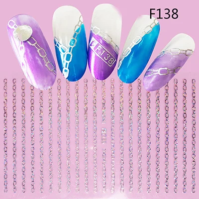 F138 silver Самоклеющиеся наклейки для ногтей серии F, 12*7,5 см, наклейки для ногтей с цветами, наклейки для дизайна ногтей, украшения для маникюра - Цвет: F138 silver