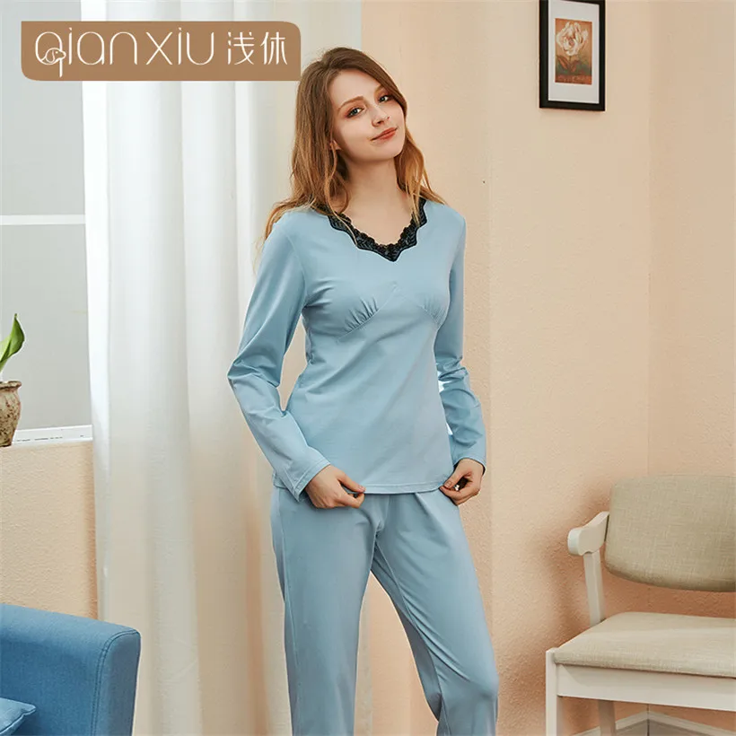 Женская одежда для сна осенние женские кружевные комплекты пижам тонкие пижамы с