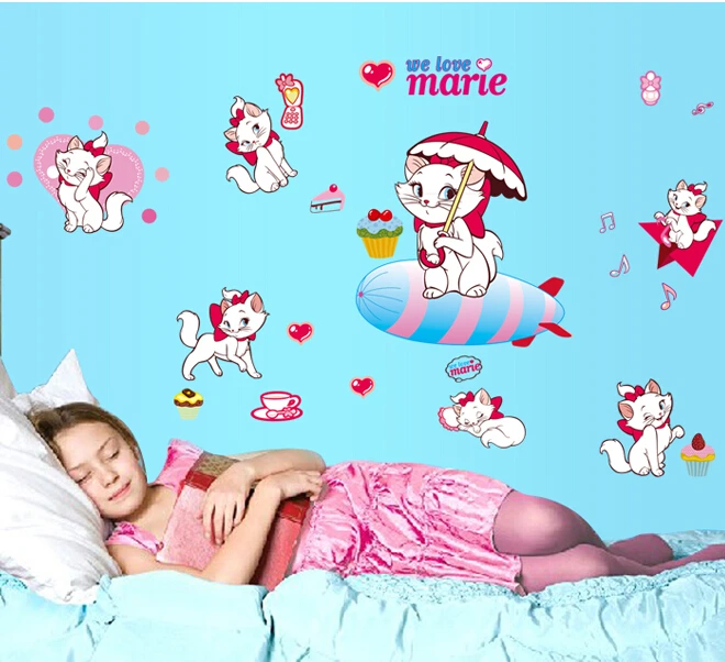 Милые наклейки Marie Cat We Love с рисунками для девочек животными на стену Декорации