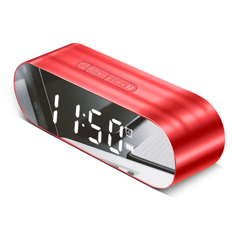 RED SOONHUA Многофункциональный Bluetooth динамик мини цифровой будильник fm-радио стильная зеркальная поверхность с AUX TF карта воспроизведения музыки - Цвет: RED