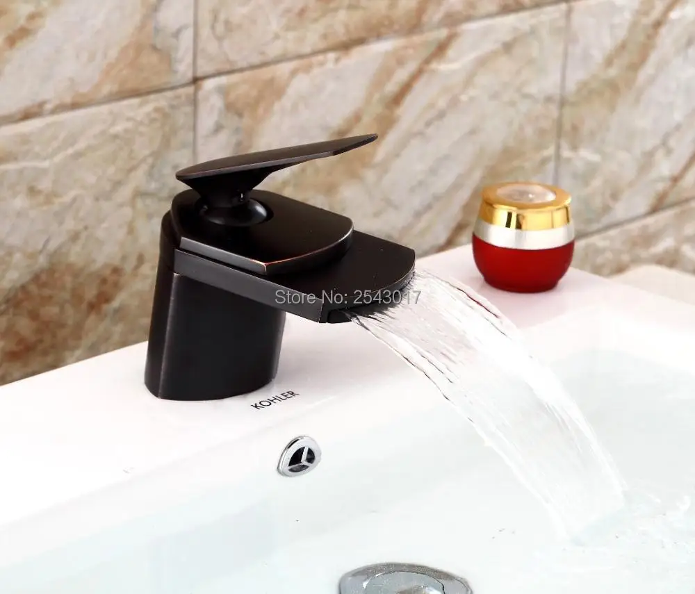 Black Basin Waterfall Faucet Copper Brass Luxury Bathroom Hot and Cold Mixer Wide Mouth Vessel Sink Taps Deck Mounted ZR326 |