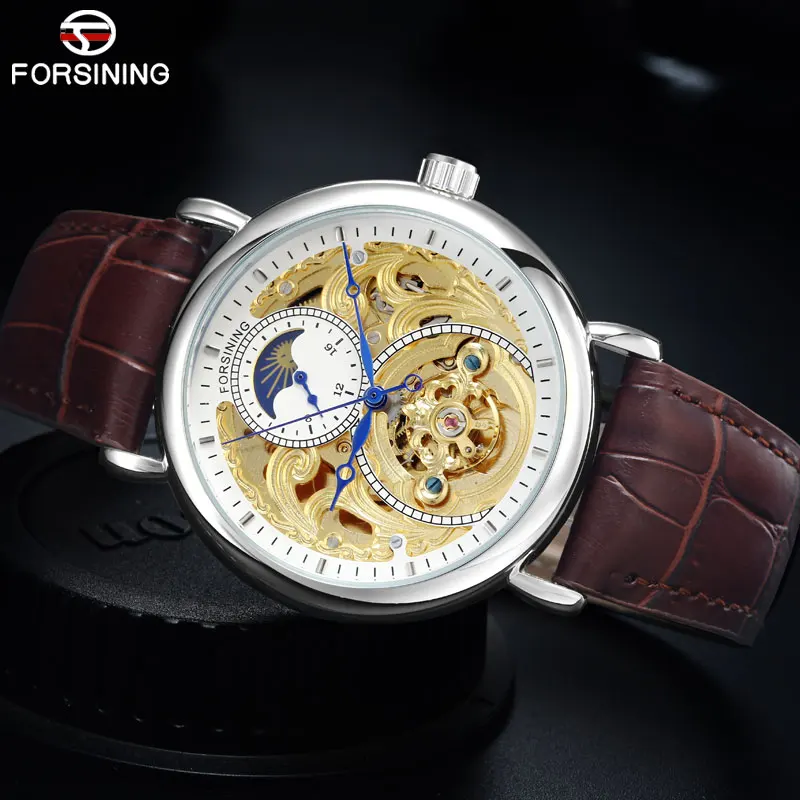 FORSINING мужские часы лучший бренд класса люкс турбийон Скелетон спортивные кожаные