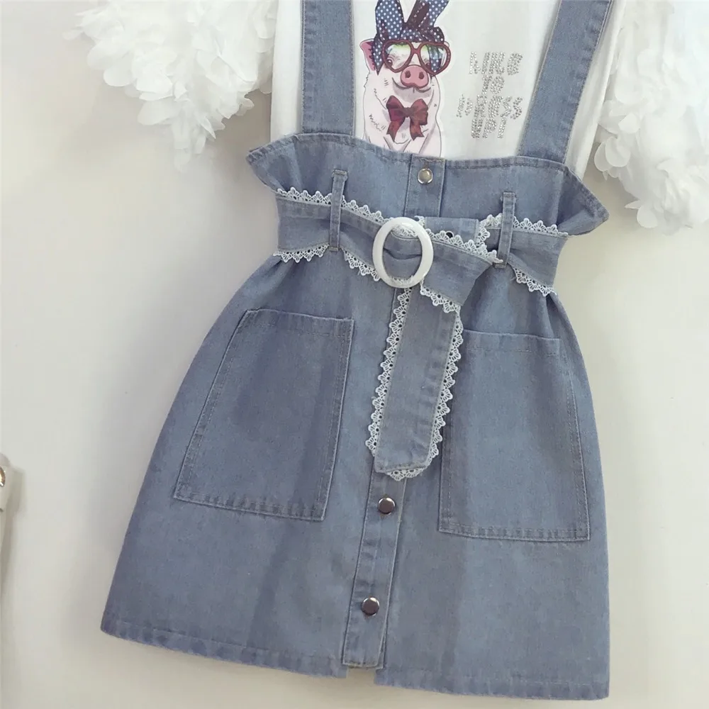 2019 Летняя женская одежда с коротким рукавом модная футболка рисунком + джинсовая