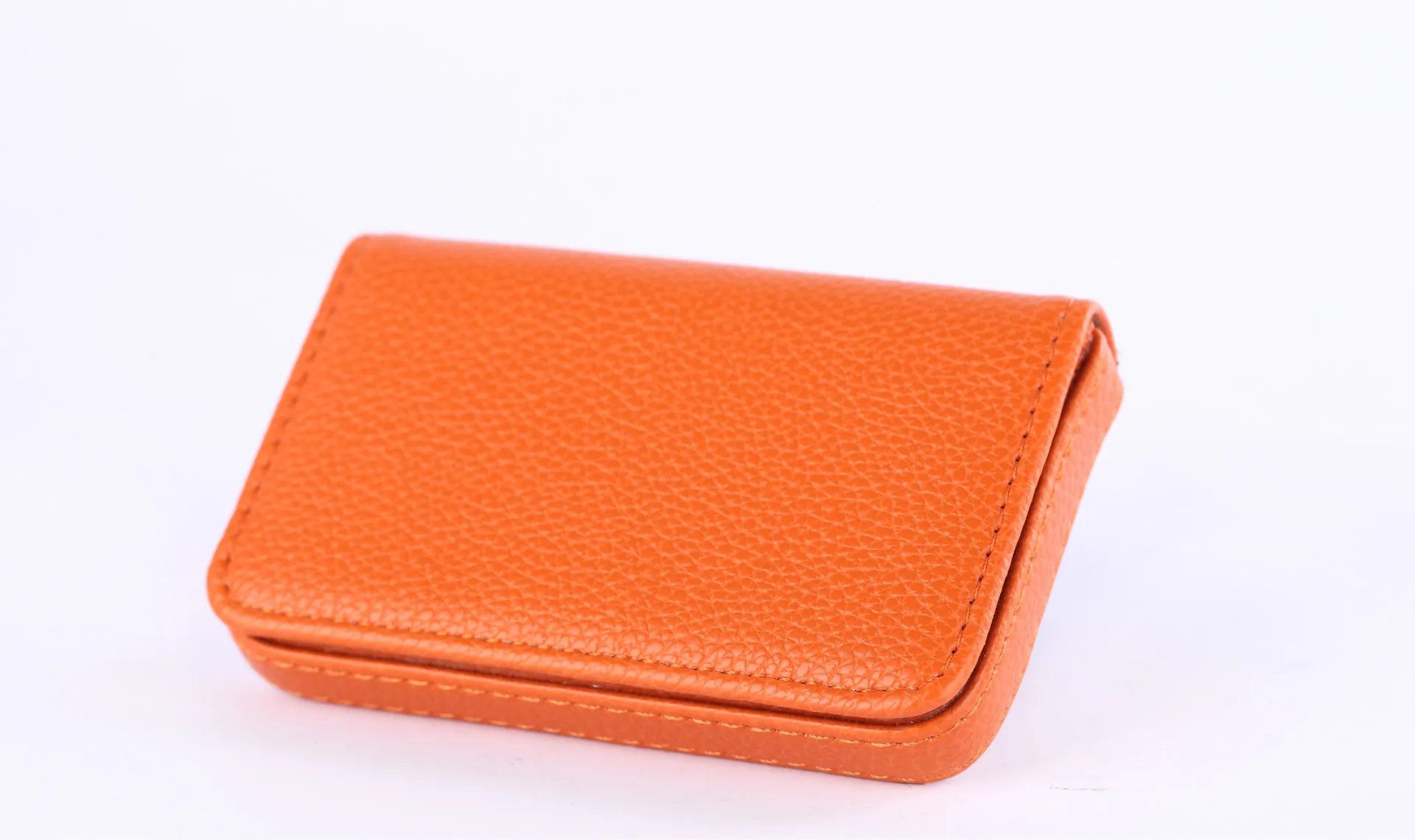 Orange EZONE 1PC Business Card Holder PU Leather High Quality Card Bag High-end Rose Red/Apricot/Coffee 9 Color Magnetic Button Design - Color: Orange