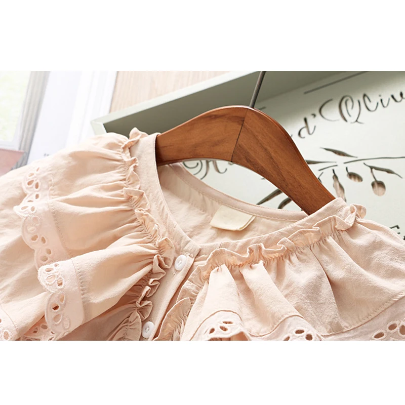 Рубашки для девочек 2019 Весна Новые детские одежда сладкий двойной с воротником в